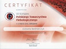Certyfikat VII Kongres Polskiego Towarzystwa Flebologicznego