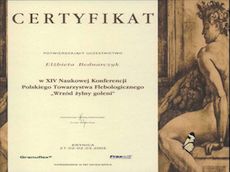 Certyfikat 14 Konferencja Polskiego Towarzystwa Flebologicznego